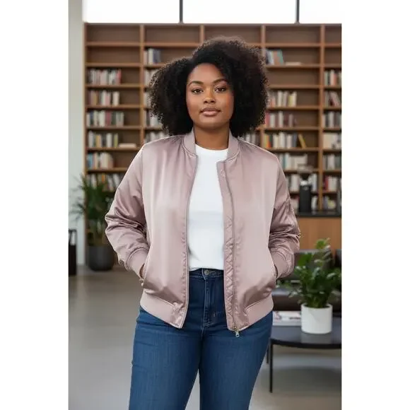 Satin Bomber Jacket (Dusty Pink) Size 10 / Medium - Picture 5 of 8